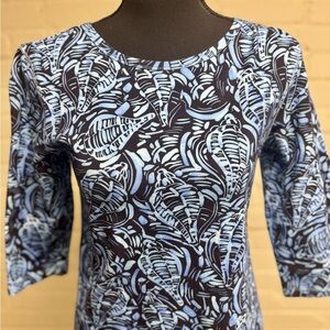 Tyler Boe Black and Blue Conch Shell Print Dress or Tunic, Size S
